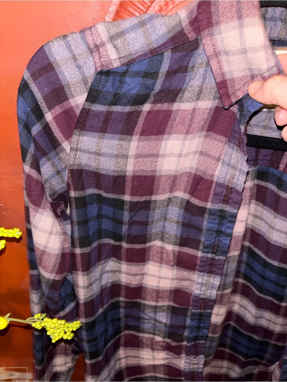 American Eagle Outfitters Plum and Navy Plaid Button-Down Shirt - Picture 3 of 5